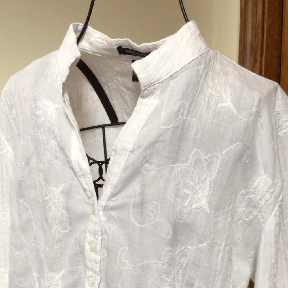 Autograph New York cotton blend embroidered white shirt, Large